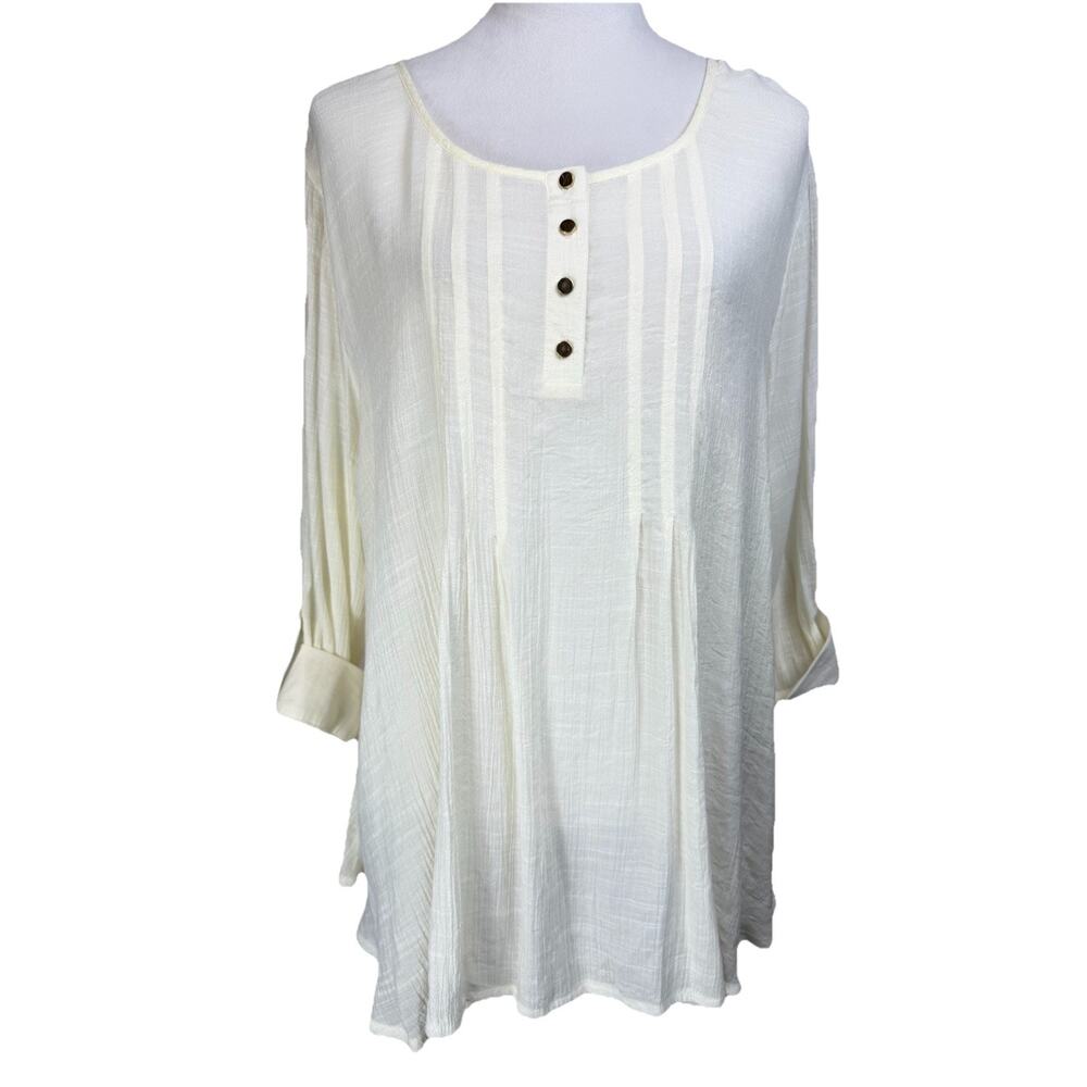 Signature Studio Ivory Tunic XL Lightweight Boho Romantic Gauze Flowy Beach